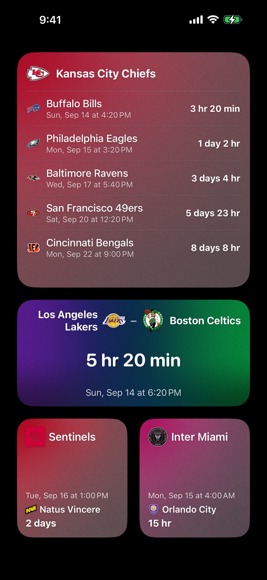 Home-screen widgets for every team you follow